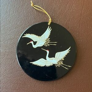 VTG Japanese Black Enamel Crane Christmas Ornament